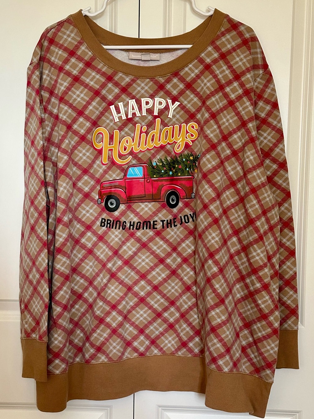 Woman Within Red Plaid Holiday Pullover 26/28